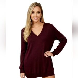 Cotton Blend Sweater, NWT Lucky Brand Maroon V-Neck Oversized (M) Sweater